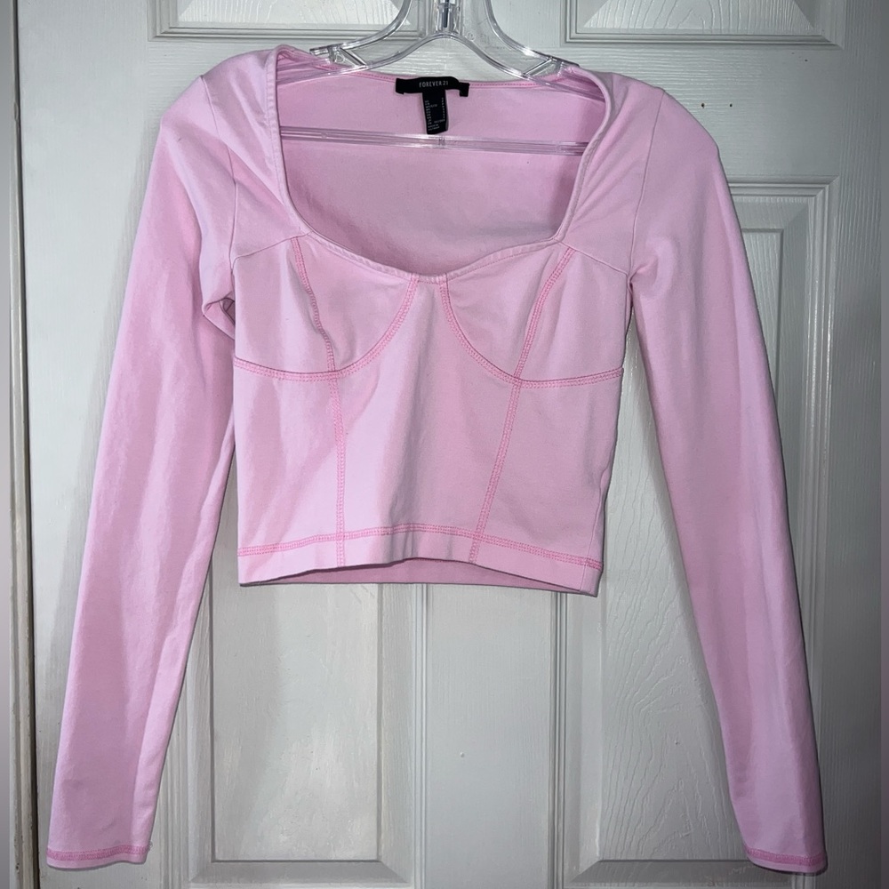 Pink Long Sleeve Crop Top